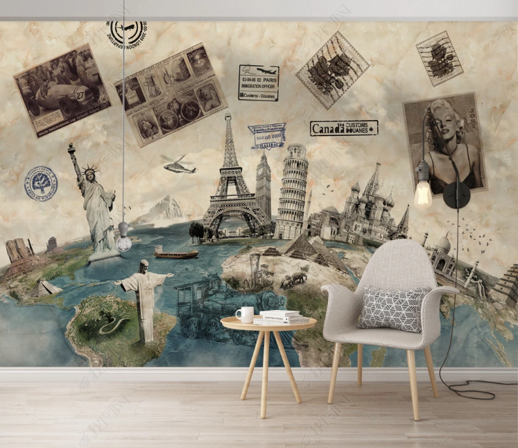 3D Marble Around The World Poster Classic Architecture Wall Mural Wallpaper YXL 846- Jess Art Decoration