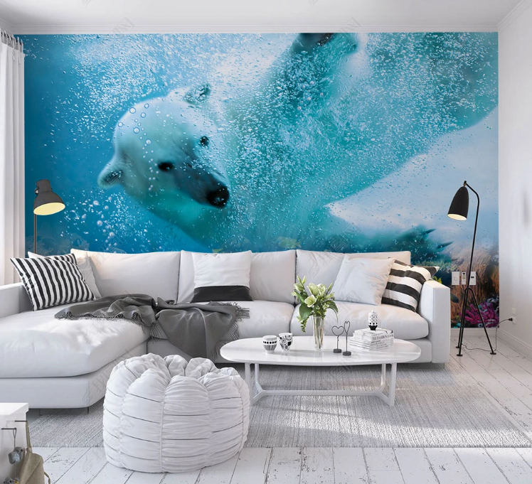 3D Animal Polar Bear Ocean Fish Coral Wall Mural Wallpaper YXL 854- Jess Art Decoration