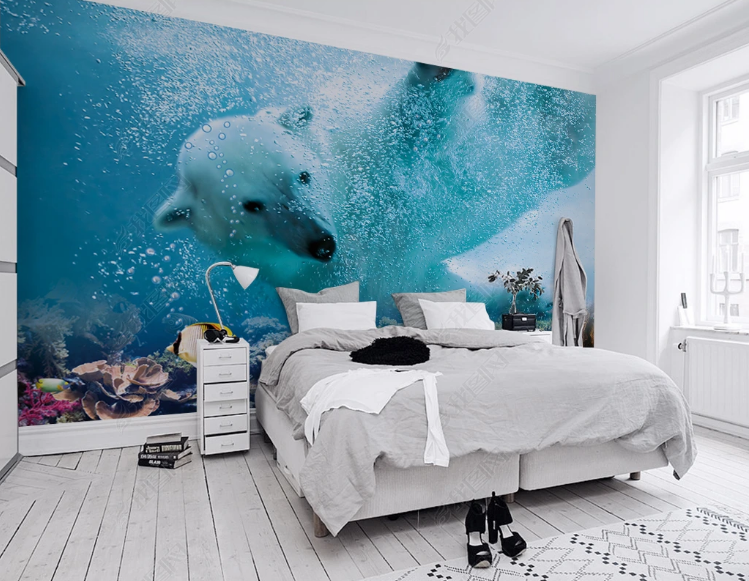 3D Animal Polar Bear Ocean Fish Coral Wall Mural Wallpaper YXL 854- Jess Art Decoration