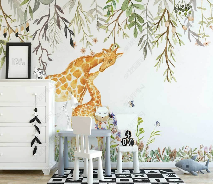 3D Animal Deer Greenery Floral Wall Mural Wallpaper YXL 862- Jess Art Decoration