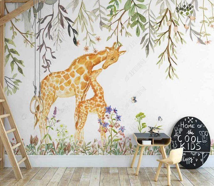 3D Animal Deer Greenery Floral Wall Mural Wallpaper YXL 862- Jess Art Decoration