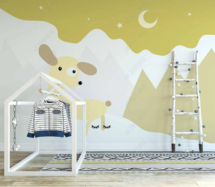 3D Cartoon Dog Moon Star Wall Mural Wallpaper YXL 864- Jess Art Decoration