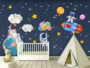 3D Cartoon Spaceman The Earth Star Balloon Wall Mural Wallpaper YXL 865- Jess Art Decoration