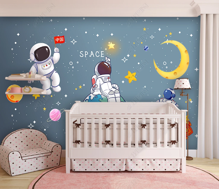 3D Cartoon Spaceman Moon Star The Earth Wall Mural Wallpaper YXL 867- Jess Art Decoration