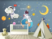 3D Cartoon Spaceman Moon Star The Earth Wall Mural Wallpaper YXL 867- Jess Art Decoration