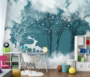 3D Scenery Elk Tree Bird Fog Wall Mural Wallpaper YXL 879- Jess Art Decoration