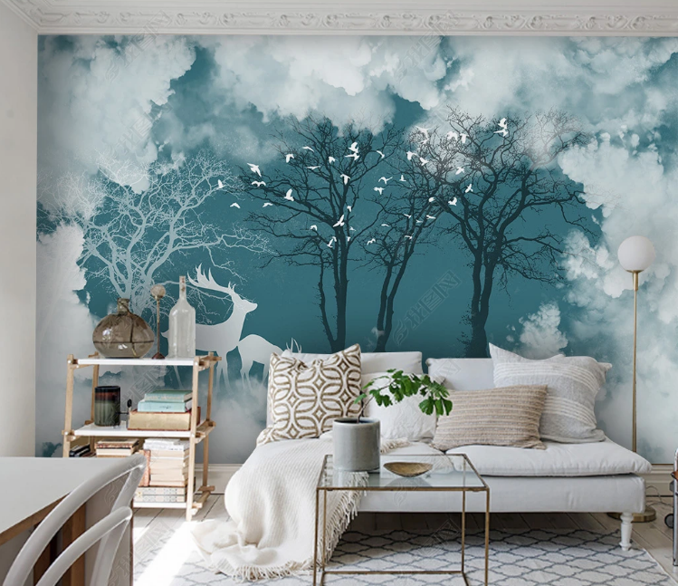 3D Scenery Elk Tree Bird Fog Wall Mural Wallpaper YXL 879- Jess Art Decoration