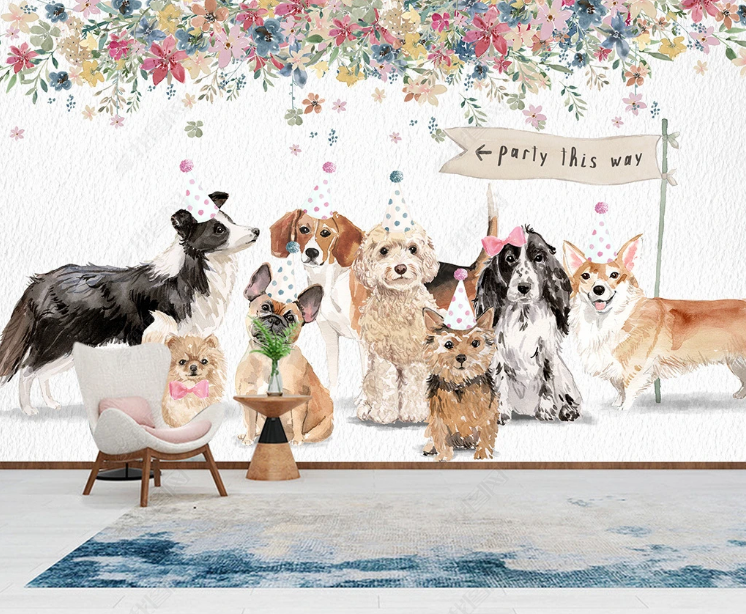 3D Animal Dog Flower Wall Mural Wallpaper YXL 890- Jess Art Decoration