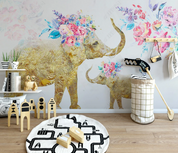 3D Animal Elephant Floral Leaf Wall Mural Wallpaper YXL 892- Jess Art Decoration