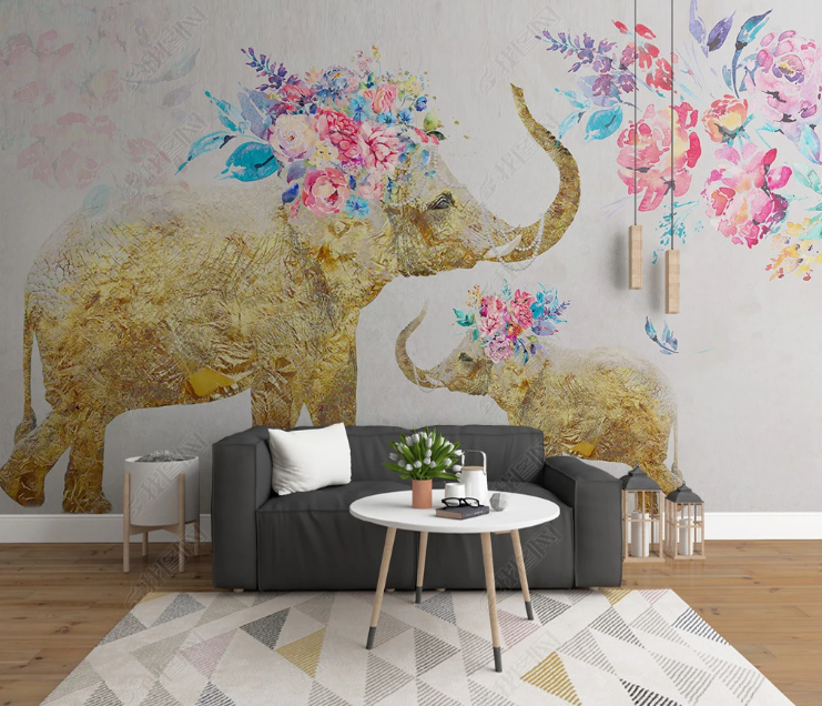 3D Animal Elephant Floral Leaf Wall Mural Wallpaper YXL 892- Jess Art Decoration