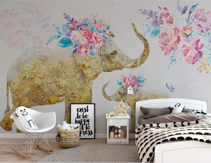3D Animal Elephant Floral Leaf Wall Mural Wallpaper YXL 892- Jess Art Decoration