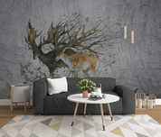 3D Animal Elk Leaf Wall Mural Wallpaper YXL 895- Jess Art Decoration