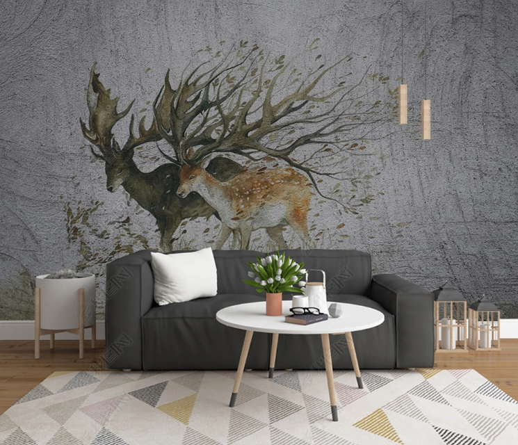 3D Animal Elk Leaf Wall Mural Wallpaper YXL 895- Jess Art Decoration