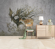 3D Animal Elk Leaf Wall Mural Wallpaper YXL 895- Jess Art Decoration