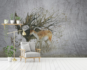 3D Animal Elk Leaf Wall Mural Wallpaper YXL 895- Jess Art Decoration