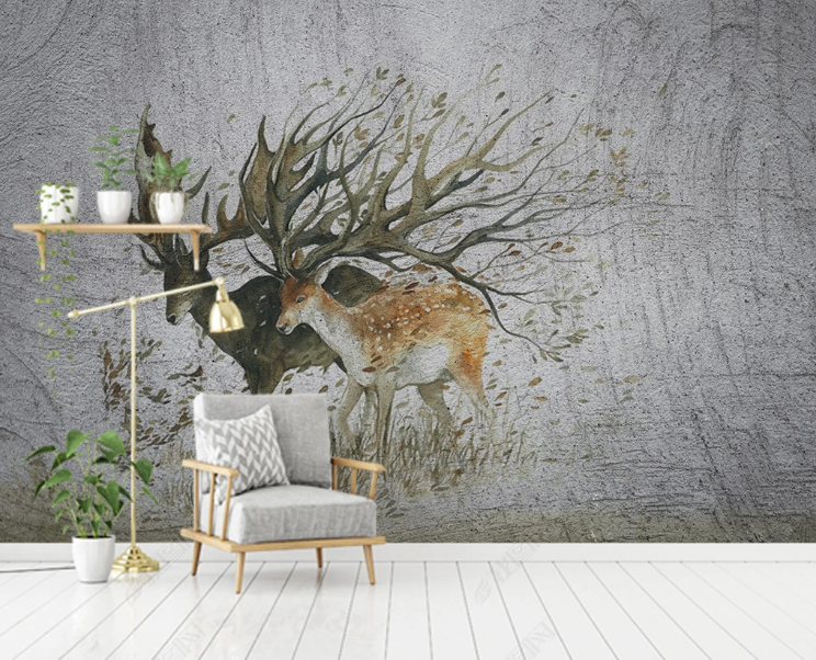 3D Animal Elk Leaf Wall Mural Wallpaper YXL 895- Jess Art Decoration