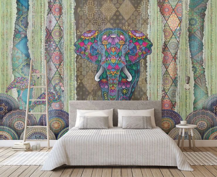 3D Freehand Sketching Elephant Flamingo Wall Mural Wallpaper YXL 928- Jess Art Decoration