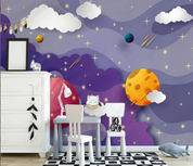 3D Cartoon The Earth Cloud Star Wall Mural Wallpaper YXL 954- Jess Art Decoration