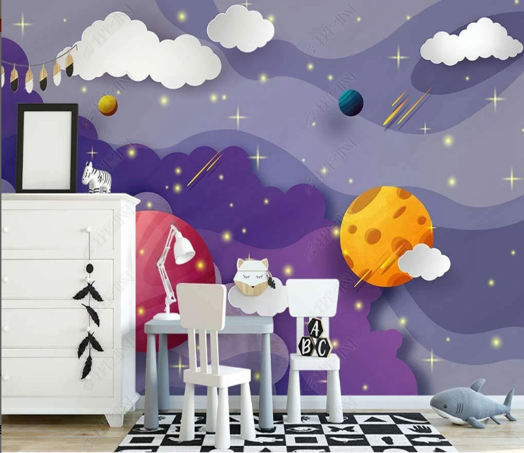 3D Cartoon The Earth Cloud Star Wall Mural Wallpaper YXL 954- Jess Art Decoration