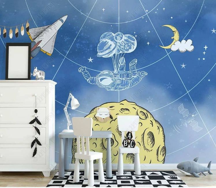 3D Cartoon The Earth Spaceman Balloon Cloud Wall Mural Wallpaper YXL 958- Jess Art Decoration