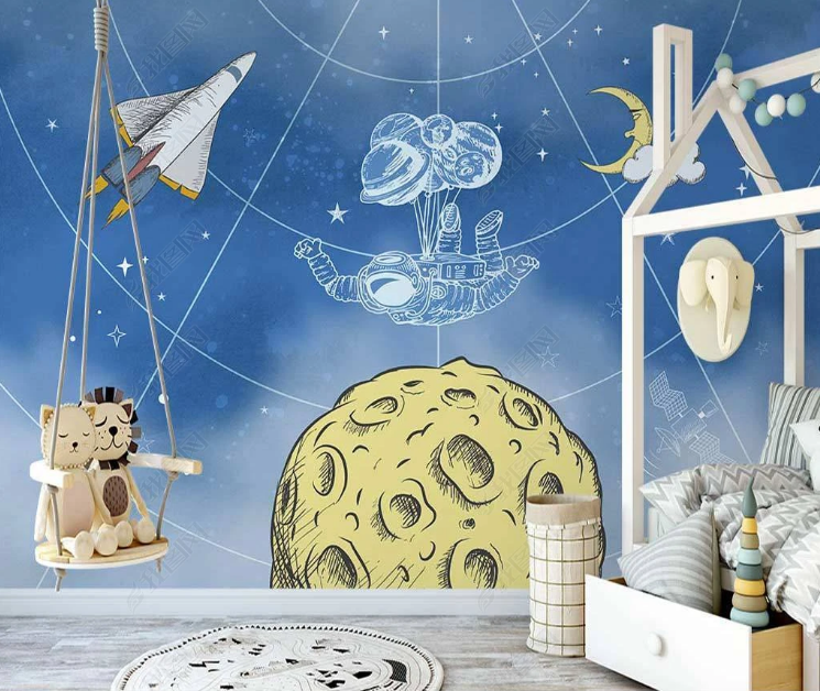 3D Cartoon The Earth Spaceman Balloon Cloud Wall Mural Wallpaper YXL 958- Jess Art Decoration