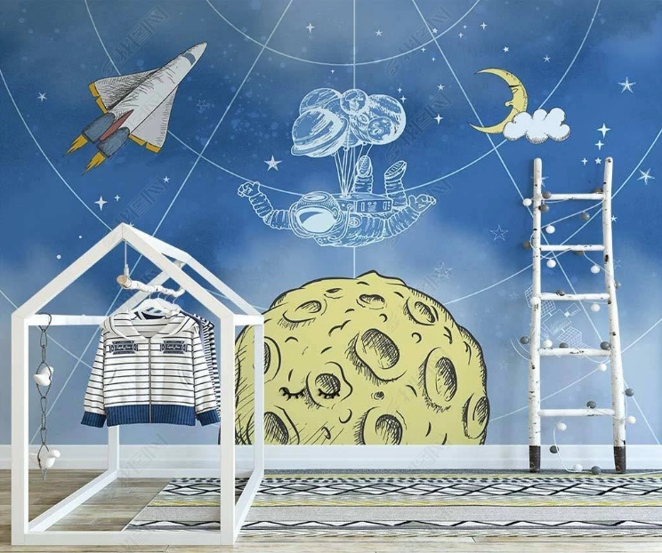 3D Cartoon The Earth Spaceman Balloon Cloud Wall Mural Wallpaper YXL 958- Jess Art Decoration