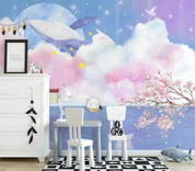 3D Animal Whale Cloud Ocean Tree Sea Mew Wall Mural Wallpaper YXL 960- Jess Art Decoration