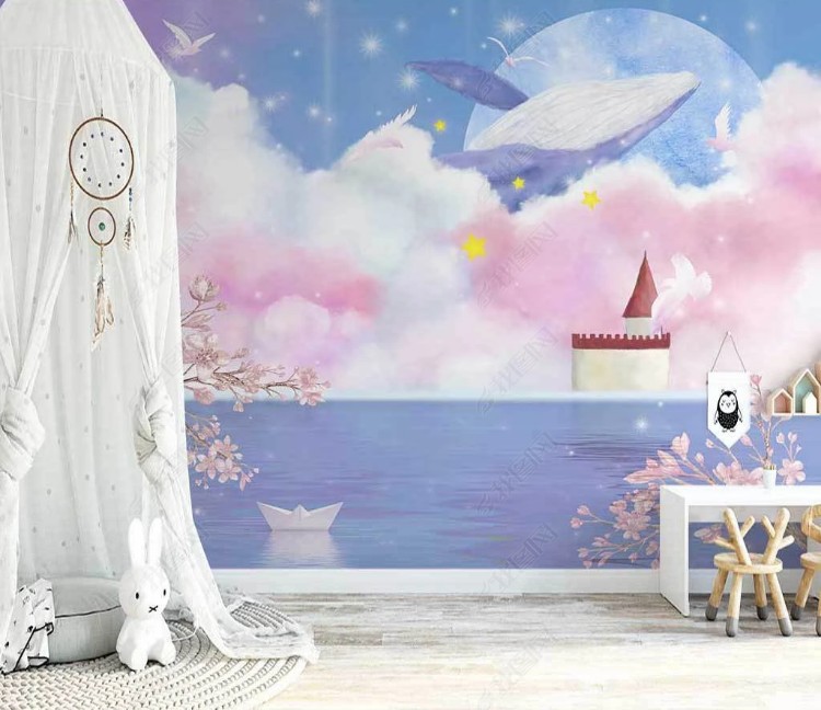 3D Animal Whale Cloud Ocean Tree Sea Mew Wall Mural Wallpaper YXL 960- Jess Art Decoration
