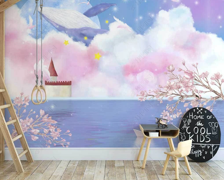 3D Animal Whale Cloud Ocean Tree Sea Mew Wall Mural Wallpaper YXL 960- Jess Art Decoration