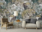 3D Animal Tiger Floral  Wall Mural Wallpaper YXL 976- Jess Art Decoration