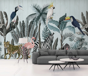 3D Animal Parrot Flamingo Leopard Leaf Wall Mural Wallpaper YXL 977- Jess Art Decoration