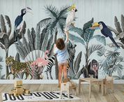 3D Animal Parrot Flamingo Leopard Leaf Wall Mural Wallpaper YXL 977- Jess Art Decoration