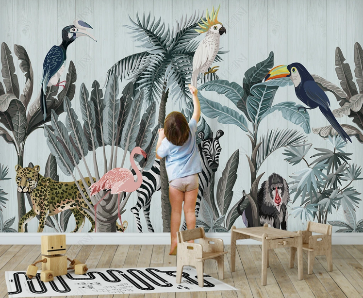 3D Animal Parrot Flamingo Leopard Leaf Wall Mural Wallpaper YXL 977- Jess Art Decoration