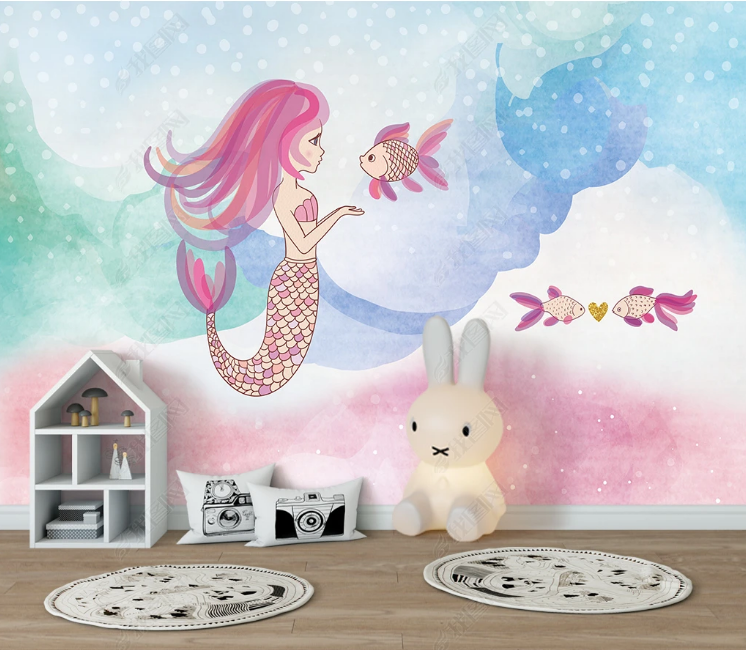 3D Animal Sea World Mermaid Fish Wall Mural Wallpaper YXL 978- Jess Art Decoration