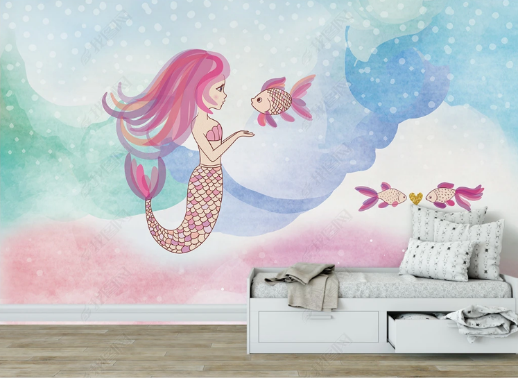3D Animal Sea World Mermaid Fish Wall Mural Wallpaper YXL 978- Jess Art Decoration