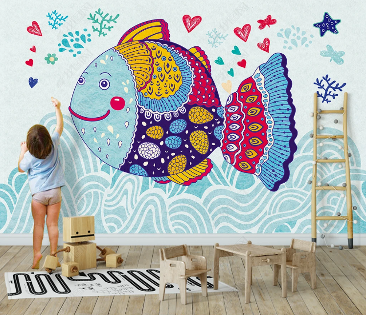 3D Animal Fish Star Love Ocean Wall Mural Wallpaper YXL 979- Jess Art Decoration