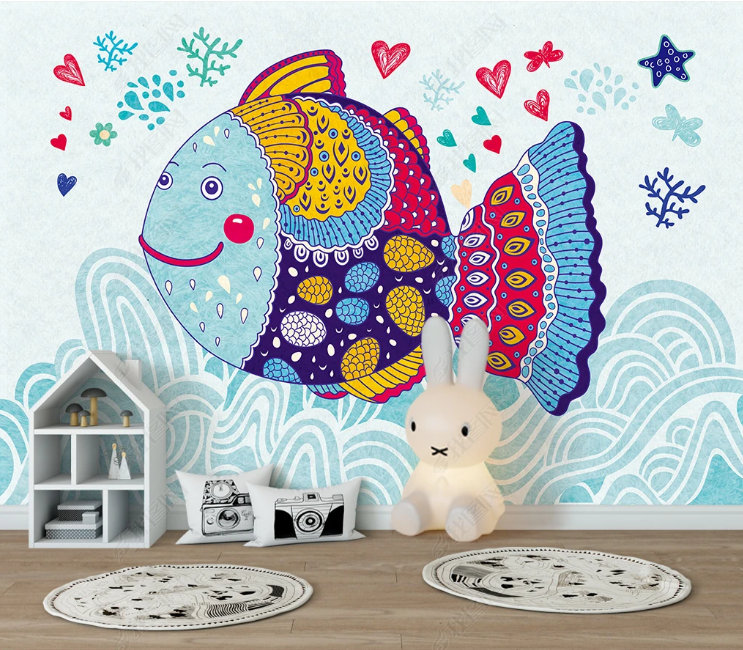 3D Animal Fish Star Love Ocean Wall Mural Wallpaper YXL 979- Jess Art Decoration