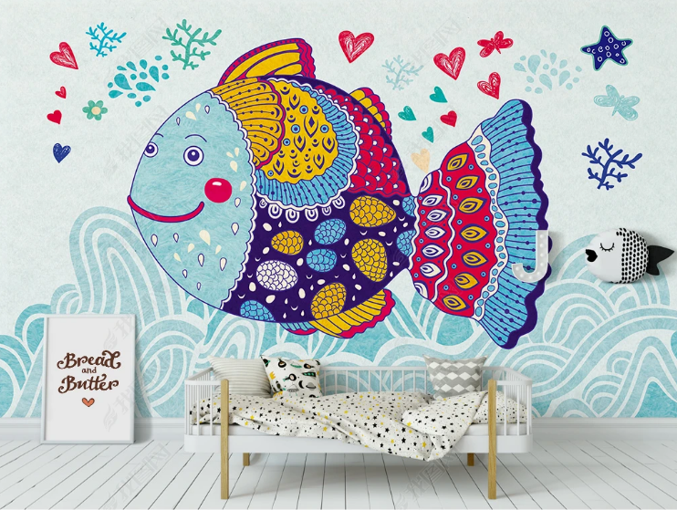 3D Animal Fish Star Love Ocean Wall Mural Wallpaper YXL 979- Jess Art Decoration
