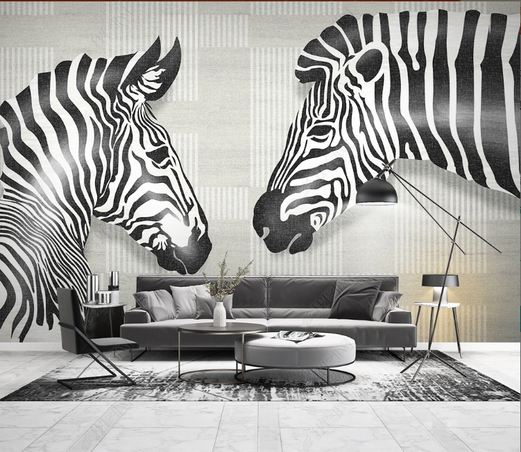 3D Animal Zebra Geometric Line Wall Mural Wallpaper YXL 1000- Jess Art Decoration