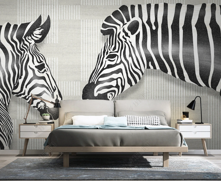 3D Animal Zebra Geometric Line Wall Mural Wallpaper YXL 1000- Jess Art Decoration