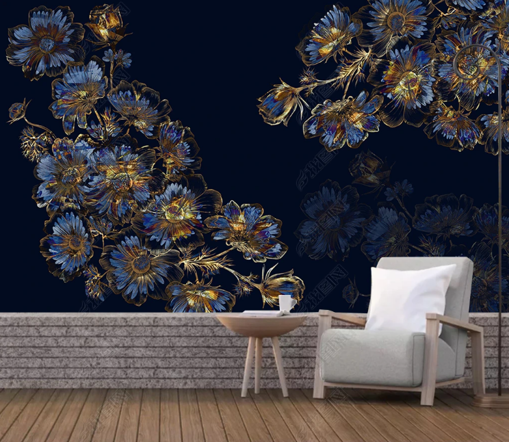 3D Floral Golden Relief Wall Mural Wallpaper YXL 1019- Jess Art Decoration
