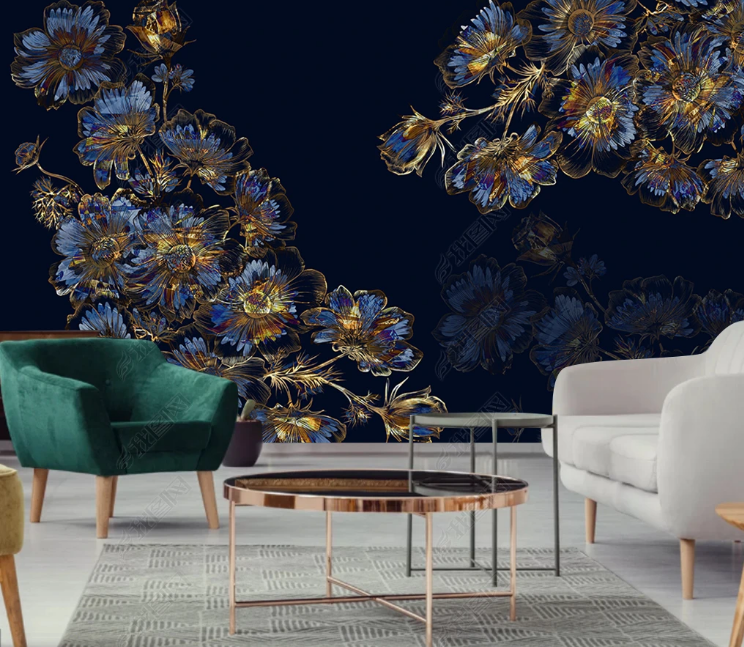 3D Floral Golden Relief Wall Mural Wallpaper YXL 1019- Jess Art Decoration