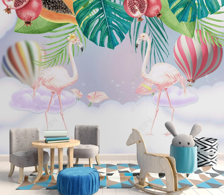 3D Animal Flamingo Hydrogen Balloon Leaf Fruits Wall Mural Wallpaper YXL 1039- Jess Art Decoration