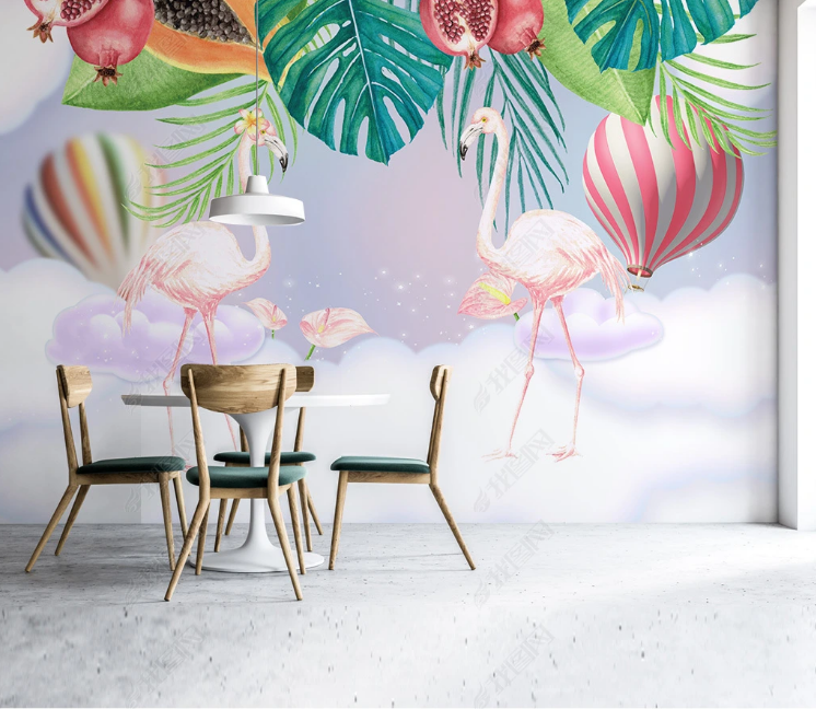 3D Animal Flamingo Hydrogen Balloon Leaf Fruits Wall Mural Wallpaper YXL 1039- Jess Art Decoration