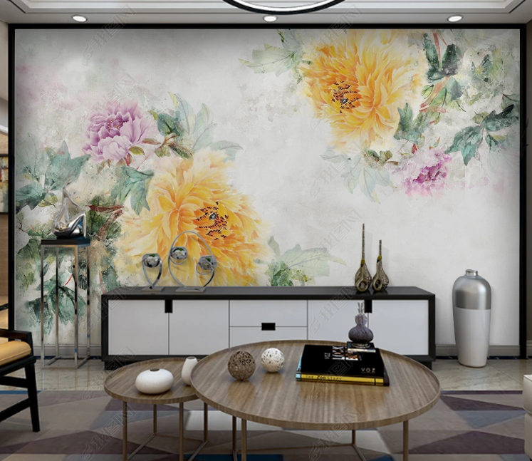 3D Oil painting Peony Greenery Wall Mural Wallpaper YXL 1042- Jess Art Decoration