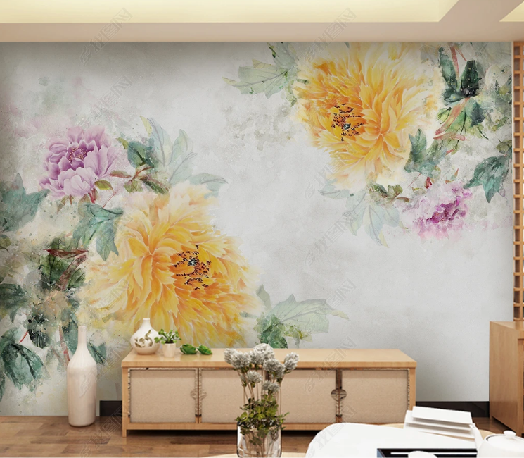 3D Oil painting Peony Greenery Wall Mural Wallpaper YXL 1042- Jess Art Decoration