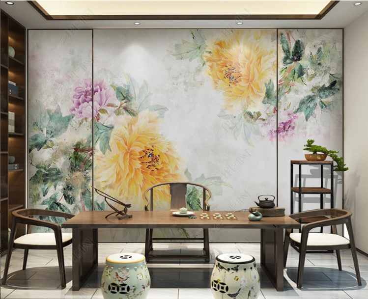 3D Oil painting Peony Greenery Wall Mural Wallpaper YXL 1042- Jess Art Decoration