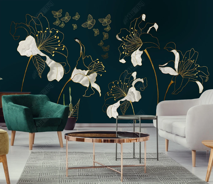 3D Floral Butterfly Relief Line Wall Mural Wallpaper YXL 1049- Jess Art Decoration