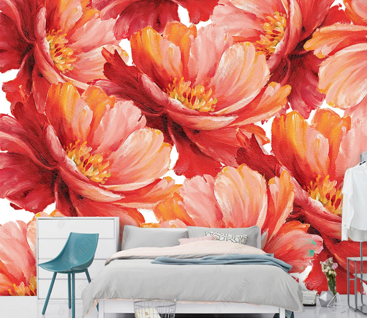 3D Watercolour Floral Red Wall Mural Wallpaper YXL 1050- Jess Art Decoration