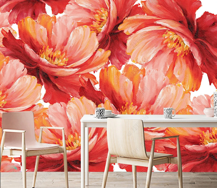 3D Watercolour Floral Red Wall Mural Wallpaper YXL 1050- Jess Art Decoration